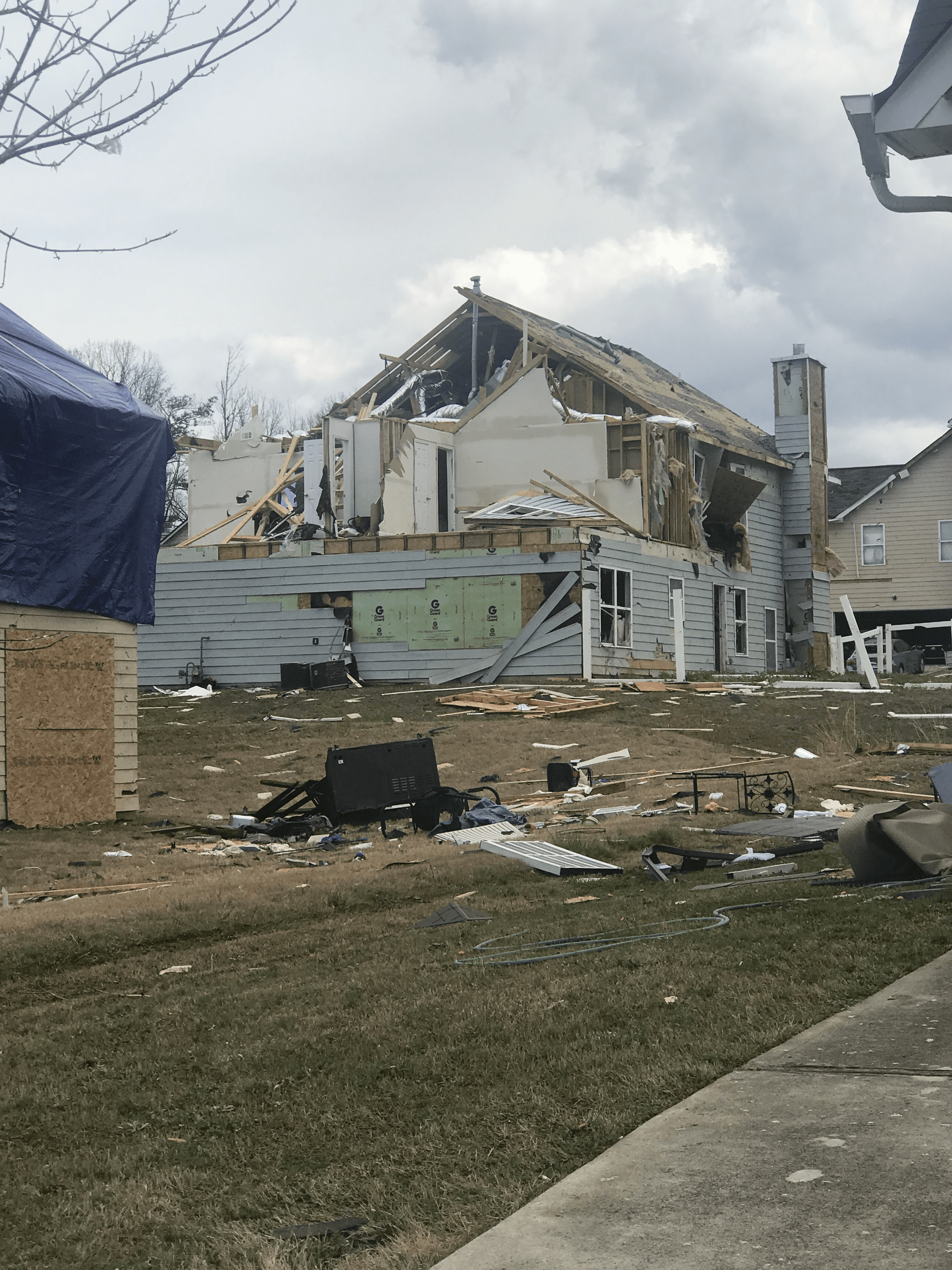 House destroyed by hurricane with severe wind damage