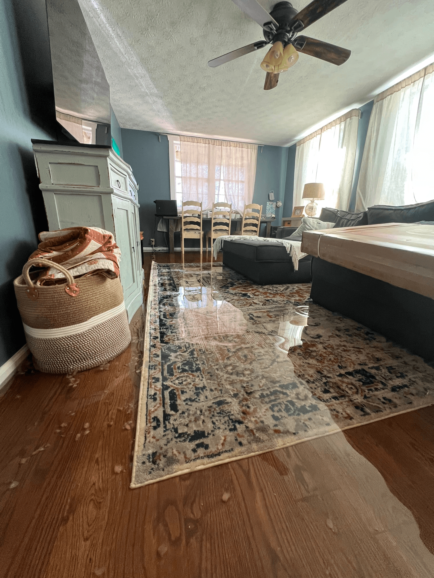 Interior of home flooded with water damage